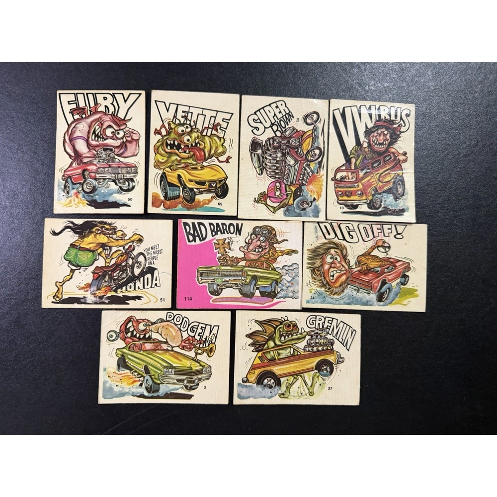 Vintage Lot of 9 Funny Hot Rod Monster Car Stickers Decals As-Is